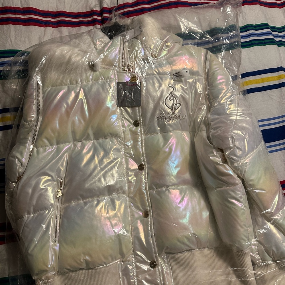 Baby Phat White Puffer Jacket Iridescent Shine